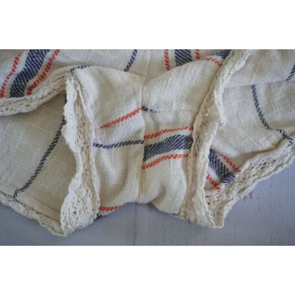 Aerie Striped Cotton Blend Shorts With Crochet Trim - Size M - Picture 5 of 7